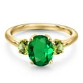 thumbnail image 3 of Gem Stone King 10K Yellow Gold Green Nano Emerald and Green Peridot Engagement Ring for Women | 2.10 Cttw | Oval 9X7MM | Gemstone May Birthstone | Size 5, 3 of 6