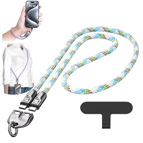 C to C 240W Charging Cable with Wearable Bracelet Design, 2-in-1 Fast Charging Data Cable & Phone Lanyard, Crossbody Type-C Cord & Wrist Strap Lanyard, Portable Fashion Fast Charger(Blue(1.2M))