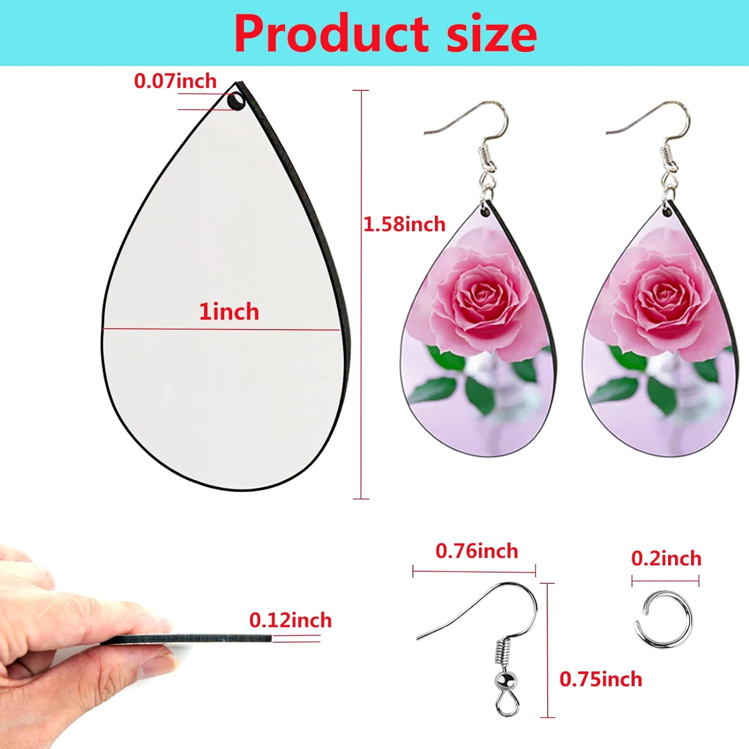 Sublimation Earring Blanks Bulk 100 pcs Double-Sided MDF Wood Blank Sublimation Earring with Earring Hooks and Jump Rings for Sublimation Earring Printing