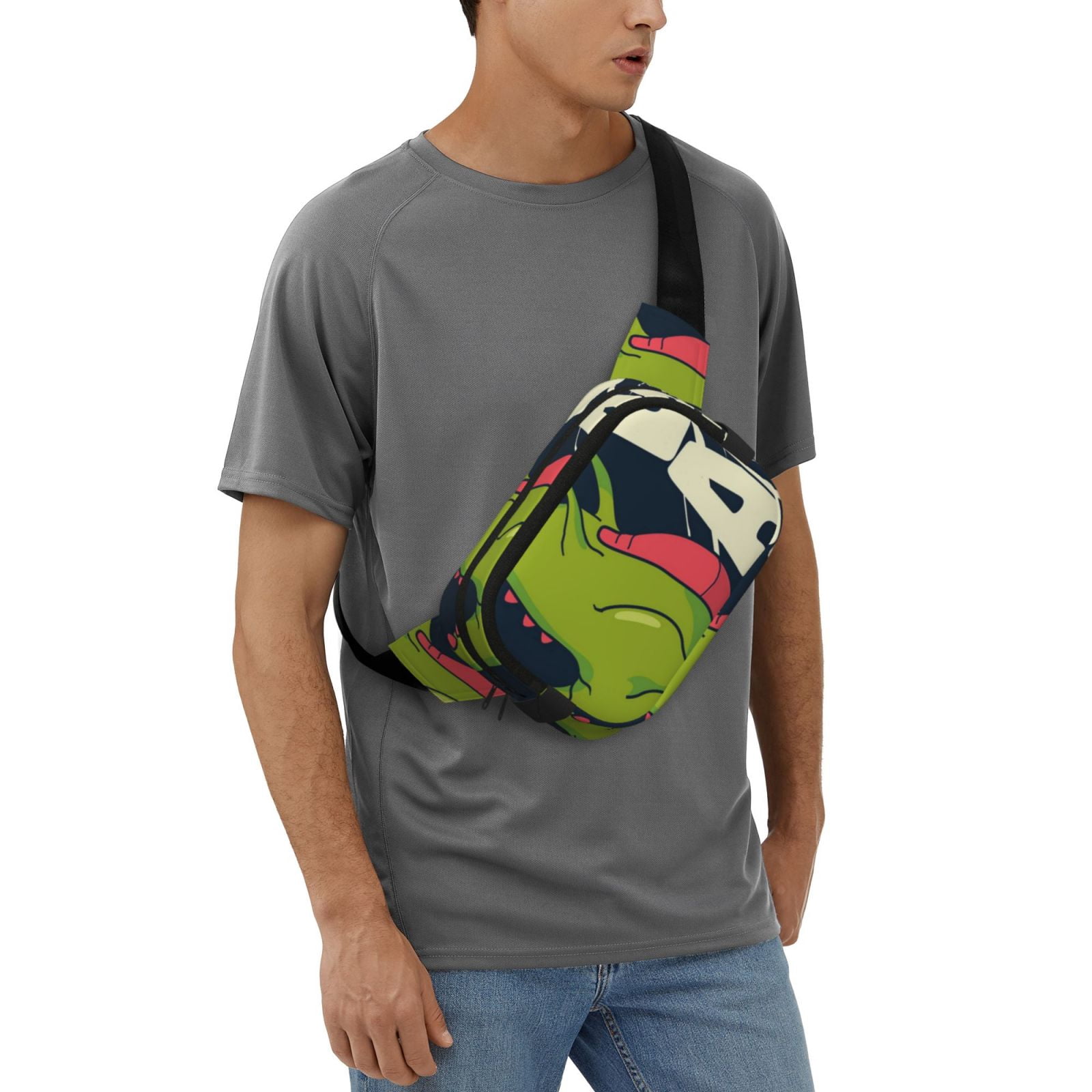 Picia Dinosaur Basketball Player Print Square Double-Layer Waist Bag Mini Adjustable Waist Belt Bag Exercise Running Travel Hiking