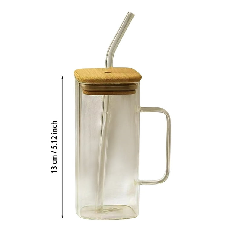 Reusable Drinking Glasses,Drinking Glasses with Bamboo Lids and Glass  Straw,Drinking Glasses Set for Coffee Bar Accessories,Iced Coffee Cups with  ...