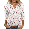 thumbnail image 2 of Ounisa 3/4 Length Sleeve Womens Christmas Tops Casual Loose Fit V Neck T Shirts Cute Solid Three Quarter Length Tunic Santa Claus Snowflake Blouse, 2 of 5