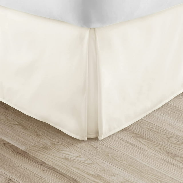 Alive Pixels Bed Skirt Ivory Solid 100 Percent Cotton Split Corner Pleated 1-Pc with 24 Inch Drop 200TC (Queen, Ivory)