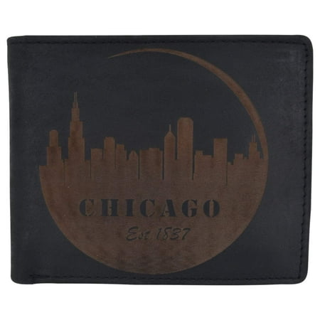 Chicago City Logo RFID Mens Leather Credit Card ID Bifold