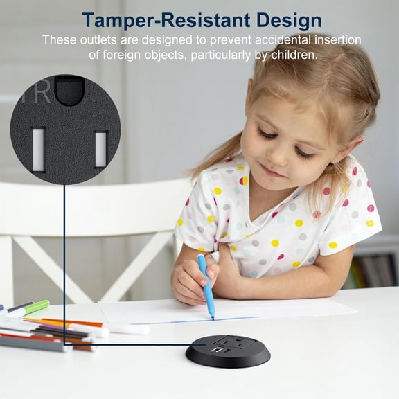 PYYAN-Recessed Power Grommet 2 inch,Tamper-Resistant Design AC Outlets, Fast Charging Station USB-C Port,Desk Hole Grommet Recessed Outlet,Round Desktop Conference Room Power Grommet Outlet.(Black)