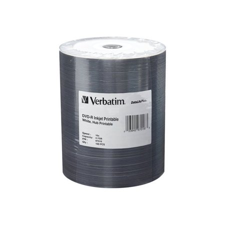 UPC: 0023942970163 | Verbatim VER97016 16X DataLifePlus Inkjt Hub Printable DVD-Rs 100 White