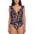 thumbnail image 2 of Yiaed Snake And Flower Print Women's Ruffled One Piece Swimsuit V Neck Swimwear Slimming Monokini for Woman-X-Large, 2 of 8