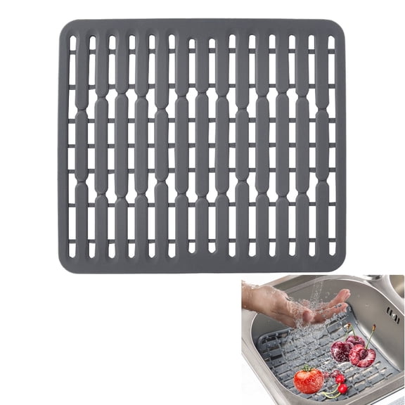 BTideas Kitchen Silicone Sink Mat,11.3"x12.8"Non-Slip Sink Protector Mats for Bottom of Kitchen,Grey