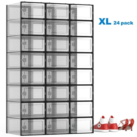X-Large Shoe Storage Boxes 24 Pack Shoe Storage Organizer Clear Stackable Shoe Box for Closet Space Saving Foldable Shoe Rack Sneaker Container Bin Holder