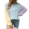 thumbnail image 1 of Suéter de punto Bloques de color Jersey con cuello redondo Hombro caído Suéter de manga larga para mujer Azul L, 1 of 7