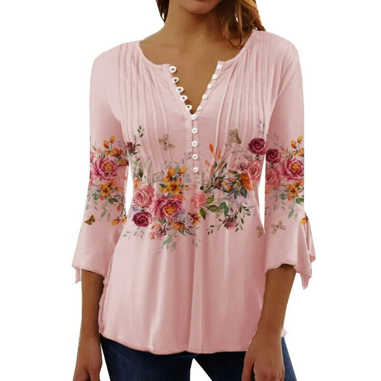 Cozirly Womens Fashion Floral Split Hem Slim Shirt Tops 3/4 Sleeve Square  Neck Tunic Blouse Half Sleeve Casual Dressy Shirts at  Women's  Clothing store