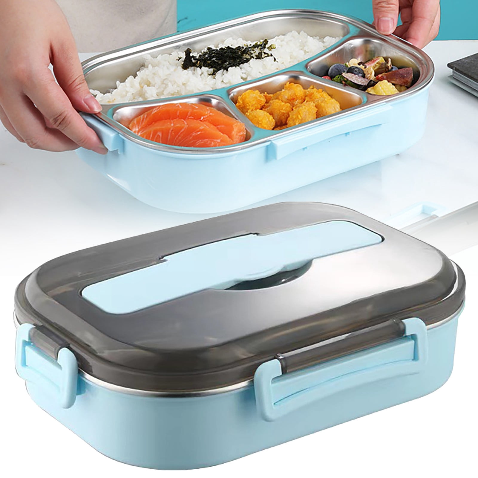 Gnwei Bento Box Adult Lunch Box, Portable Insulated Lunch Containers Set, 2-Tier Stackable Stainless Steel Bento Boxes with 4 Compartments, Leakproof Food Container