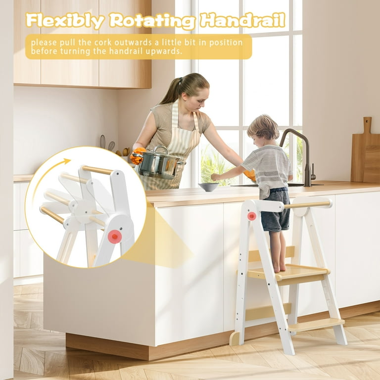 JOZ Kitchen Toddler Step Stool, Wooden Foldable Tower for Kids