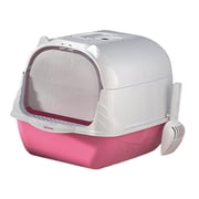 Cat Toilet with Hood Fully Enclosed Cat Toilet Toilet with Handle Durable Heavy Pink