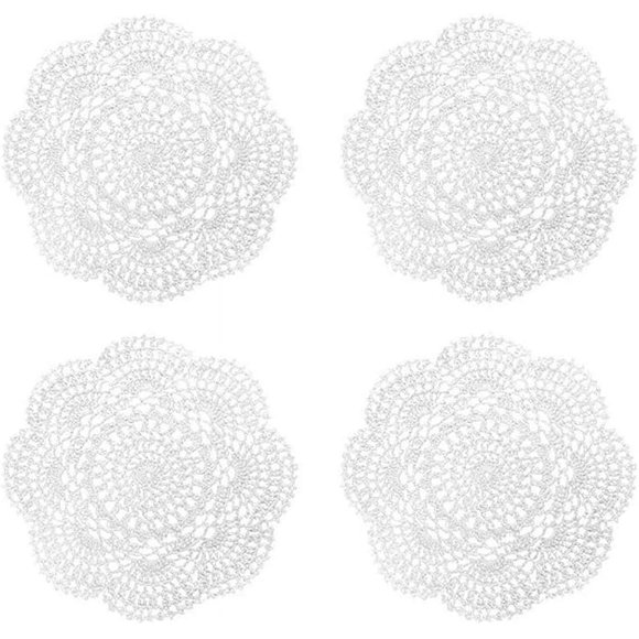 EcoNesxp White 100 4-pack cotton crochet coasters