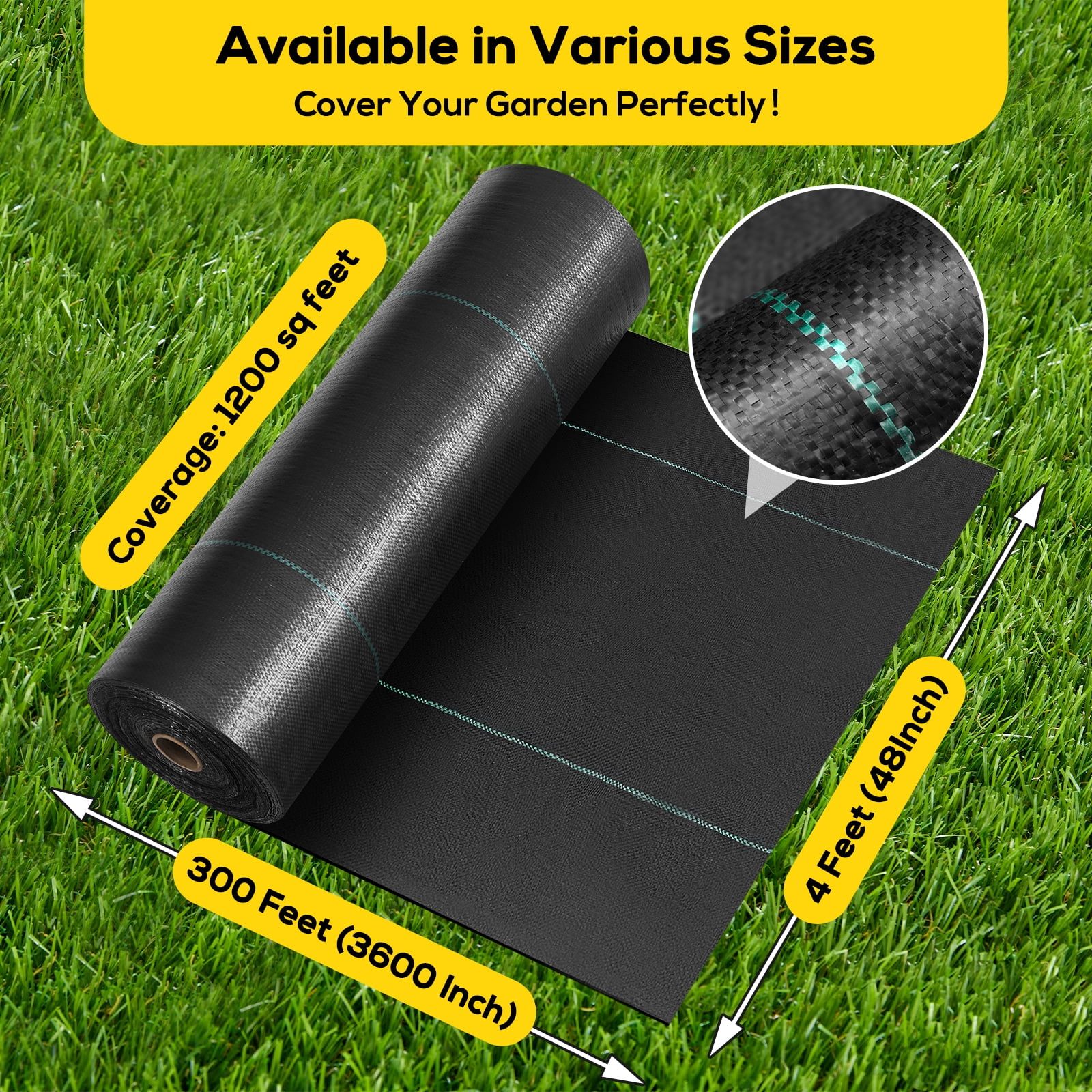 TrumanPick 4 x 300 FT Weed Barrier Landscape Fabric - 3.2oz Heavy Duty Woven Weed Blocker Commercial Grade - High Permeability Ground Cover for Driveway Underlayment, Garden & Drains