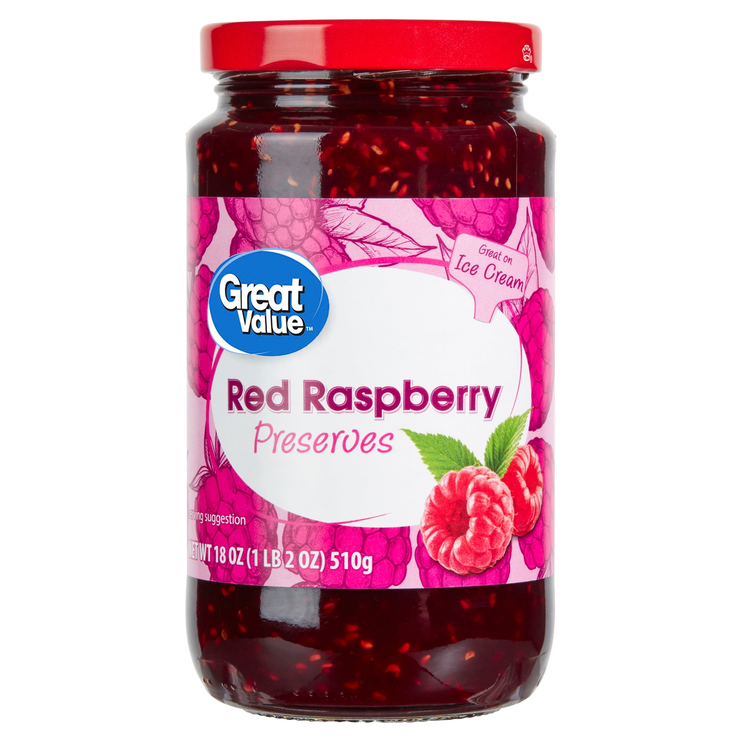 (4 pack) Great Value Red Raspberry Preserves, 18 oz