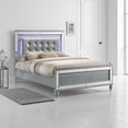 thumbnail image 6 of Benjara Lee Queen Size Bed- LED- Tufted Faux Leather Upholstery- Textured Silver, 6 of 6