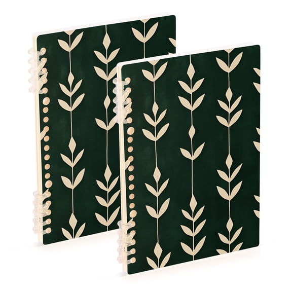 FORMRS 1-Subject Spiral Notebook 8" x 5" College Ruled 60 Refillable Sheet A5 Hard Cover, 2 Pack, Green Plants