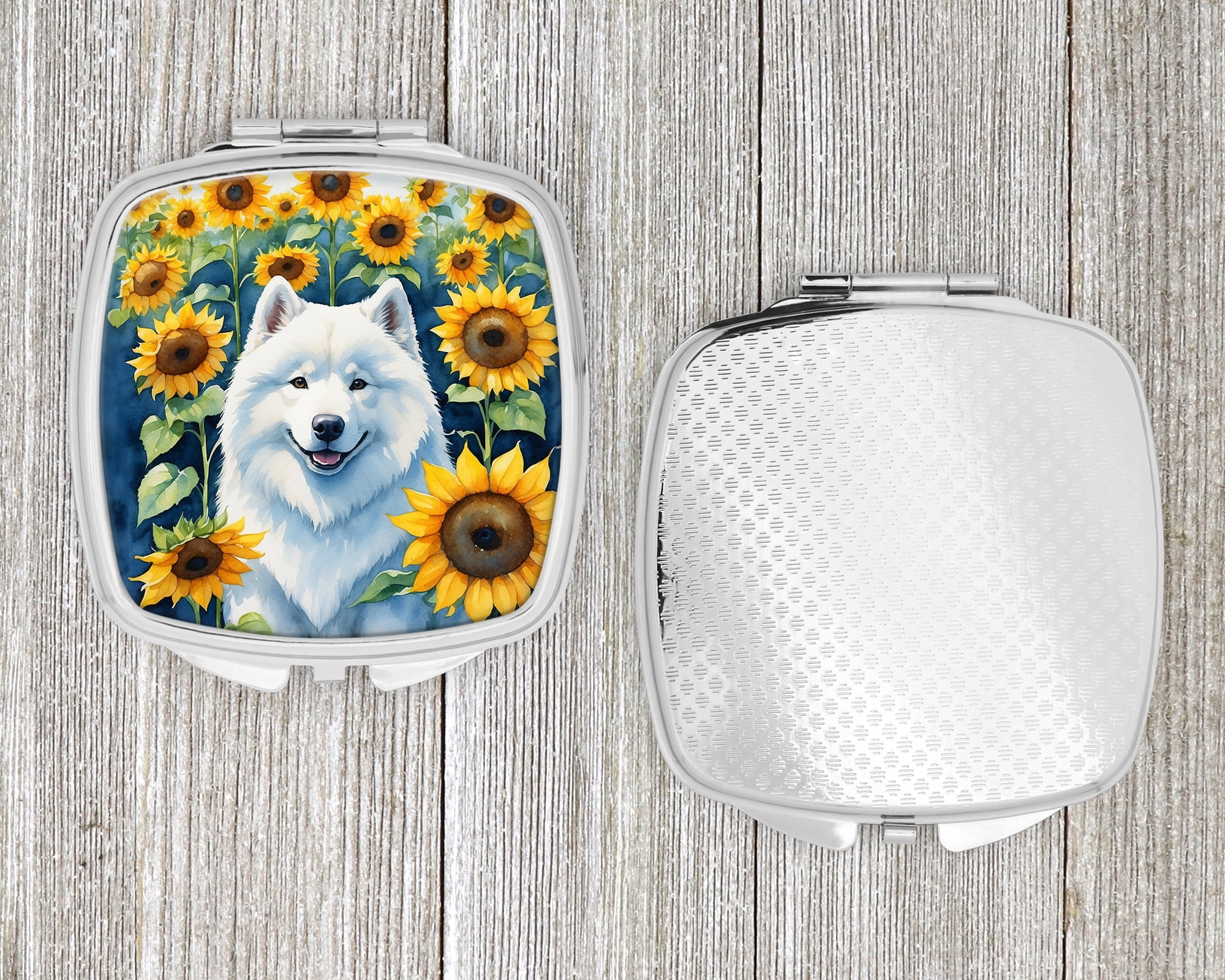 Samoyed in Sunflowers Compact Mirror 2.75 in x 3 in