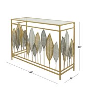 DecMode 44 x 30 Gold Metal Rectangular Leaf Console Table with Mirrored Glass Top and Silver Accents, 1-Piece
