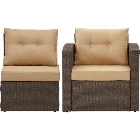 SUNVIVI OUTDOOR Modular Collections Patio Arm & Armrest Sofa Chair, Outdoor Brown Rattan Single Sofa Chair Set with Seat and Back Cushions, Aluminum Frame