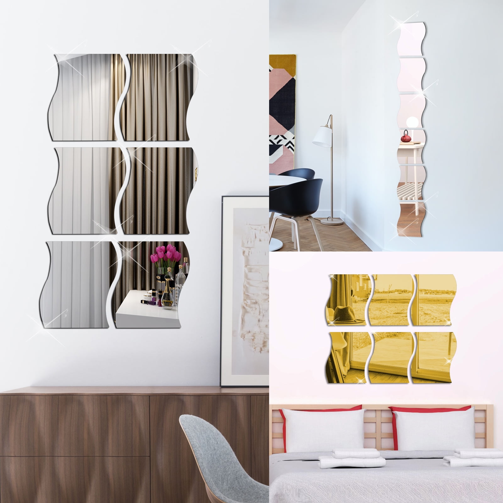TSV SelfAdhesive Mirror Square Mirror Wall Stickers, Threedimensional