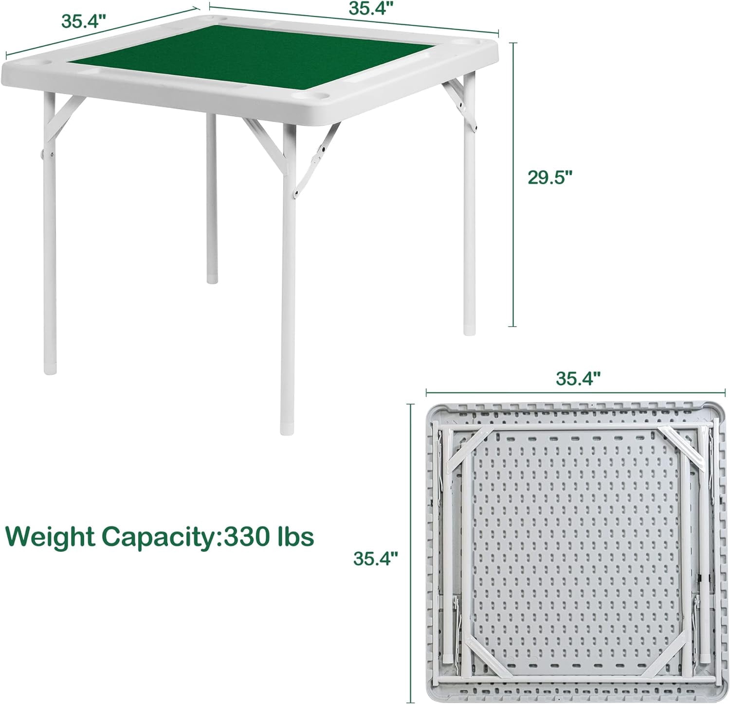 35.4'' Mahjong Table Folding Square, 4 Player Card Table Portable Poker Table with 4 Cup Holders & 4 Chip Grooves, Foldable Game Puzzle Table for Table Games, Domino Game, Board Game, Camping