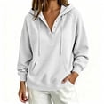 thumbnail image 2 of Ladies Ruched Crochet Hooded Plain Loose Fit Hoods Outfits Sweatshirt for Women Sweater Fall Winter Outfits 2026 White M, 2 of 6