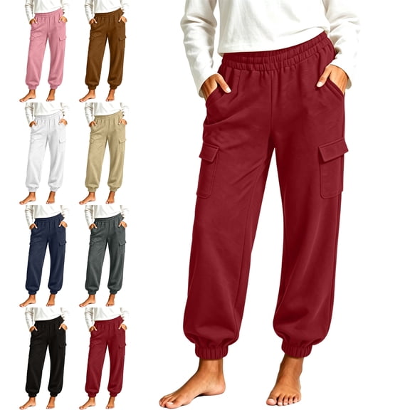 SYwaren Women's Athletic Joggers Casual Straight Leg Elastic Waist Solid Color Active Comfy Fashion Everyday Lounge Sweatpants