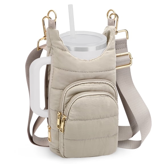 Water Bottle Holder, EEEkit 20-50 oz Quilted Crossbody Bag with Phone Pockets and Adjustable Strap