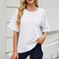 thumbnail image 2 of Olyvenn Womens Short Sleeve Tops Summer T Shirts Round Neck Causal Fashion Basic Tee for Womens Tops 2025 Raglan Sleeve Ribbed Blouse White 20-22, 2 of 9