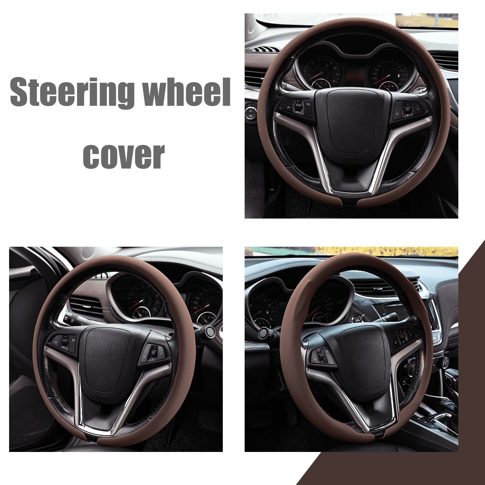 Nappa Leather Steering Wheel Cover Slim and Lightweight, Anti-Slip Grip, Breathable Material - Universal Fit for 14.5-15 Inch Cars and SUVs