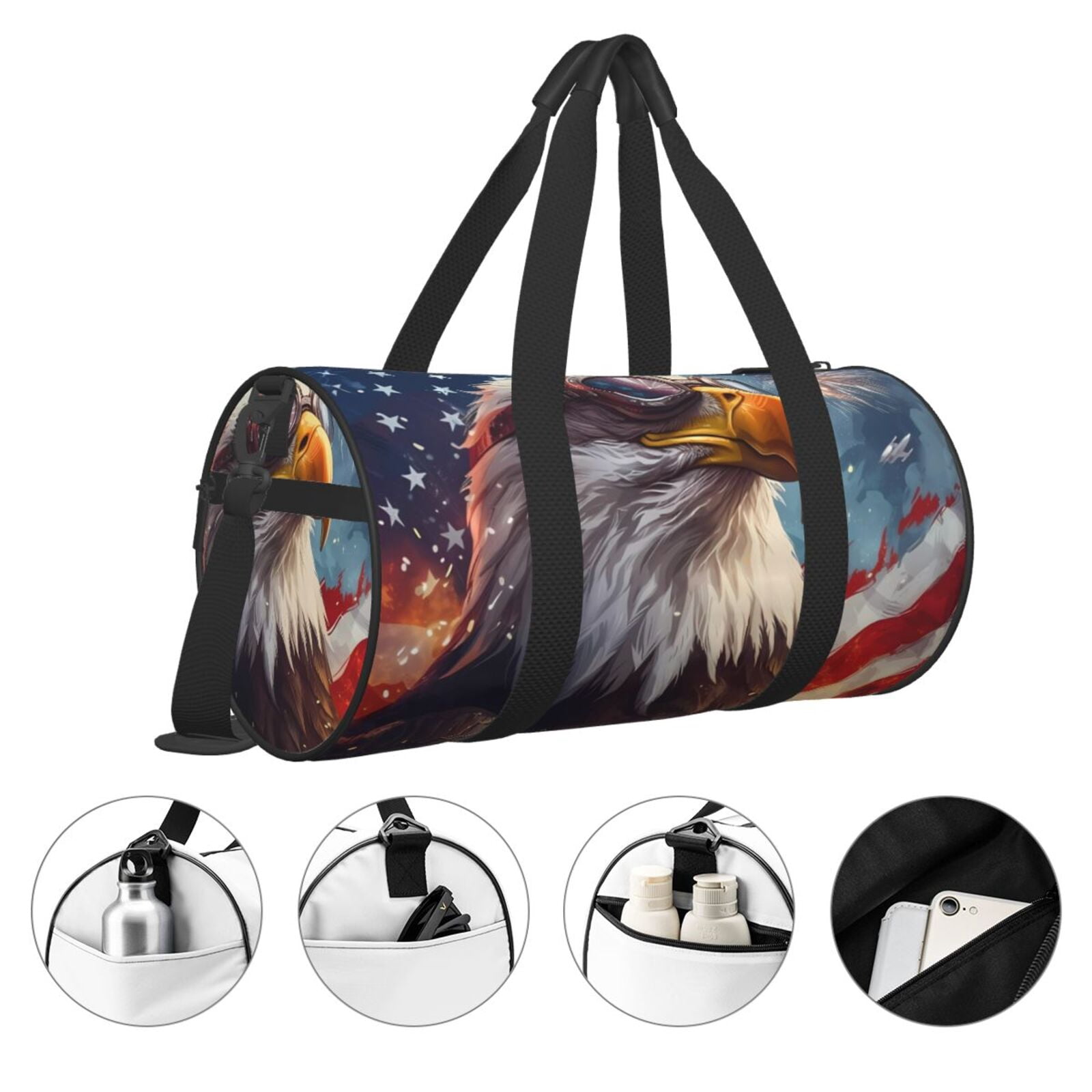Vsdgher Bald Eagle Pilot 45L Foldable Duffel Bag, Sports Gym Bag,Overnight Bag, Portable Weekender Bag for Airplanes