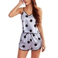 thumbnail image 3 of Biekopu Women 2 Piece Pajamas Set Loose Silk Satin V-Neck Camisole Elastic Shorts Soft Sleepwear, 3 of 6