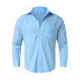 thumbnail image 4 of JTieacloth Mens Dress Shirts Mens Casual Loose Solid Color Lapel Pocket Long Sleeve Shirt Blue, 4 of 5
