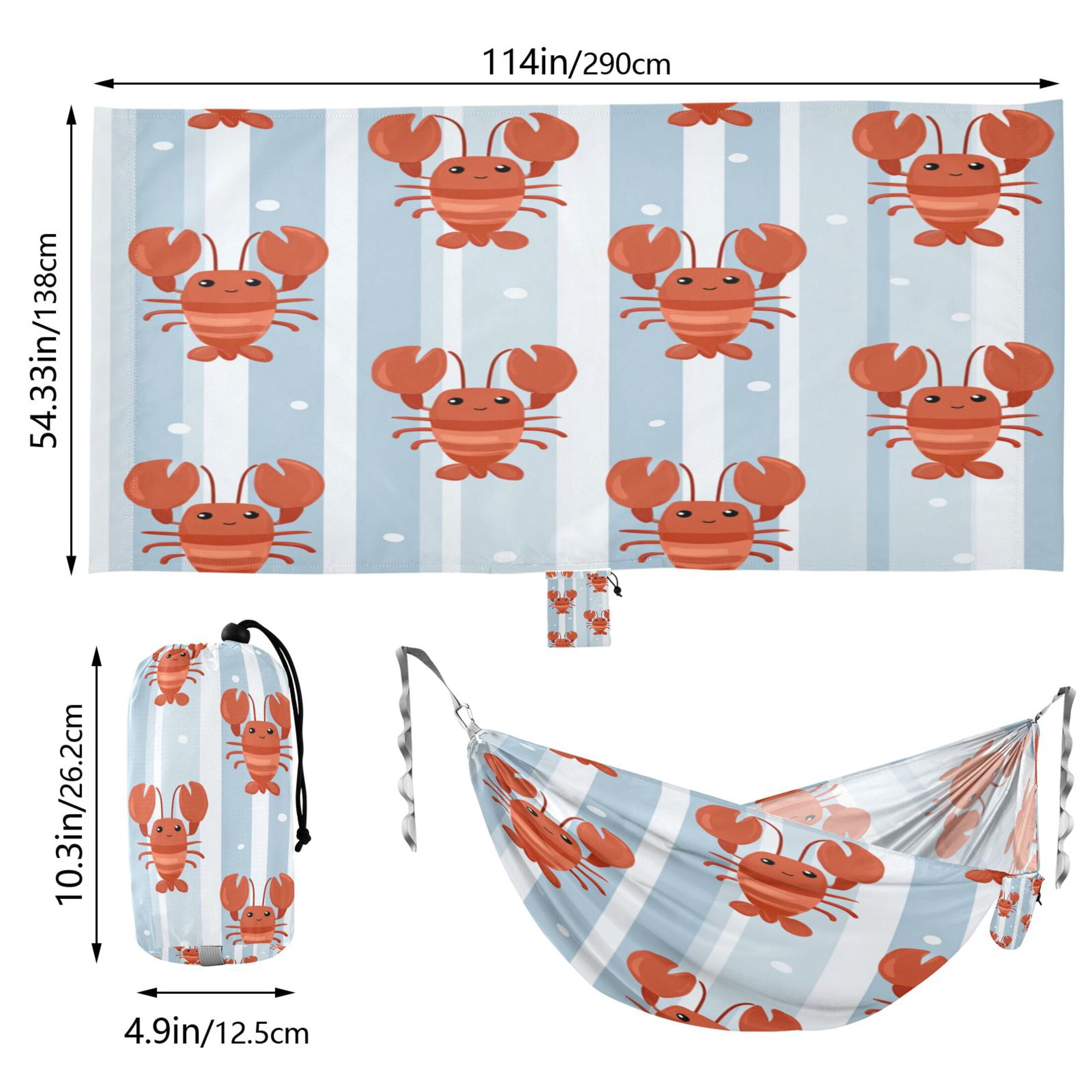 Hammock Camping Hammock Nylon Portable Hammock Travel Camping Hammock Cartoon Lobster White Stripes