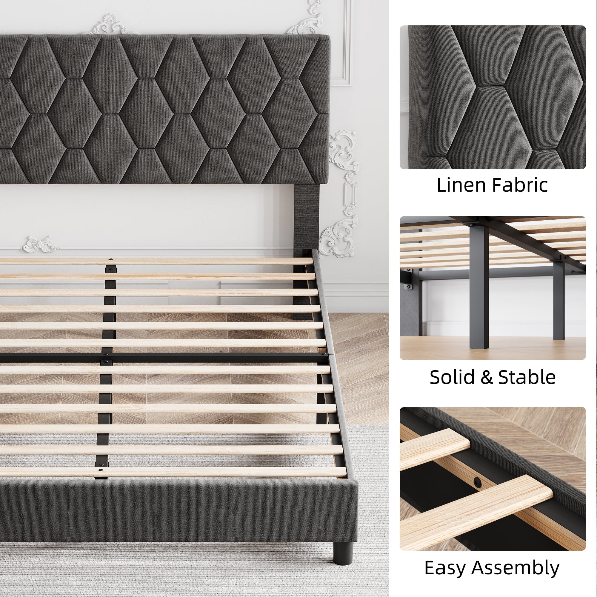 ChaoLink Full Size Platform Bed Frame with Upholstered Headboard, Fabric Upholstered Bed Frame with Adjustable Headboard, Bed FrameLight grey (YS188-6)