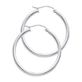 thumbnail image 4 of 14K White Gold 2mm Thickness Hinged Hoop Earrings - 10 Different Size Available (TGDJ - 137W / Diameter - 35MM), 4 of 5