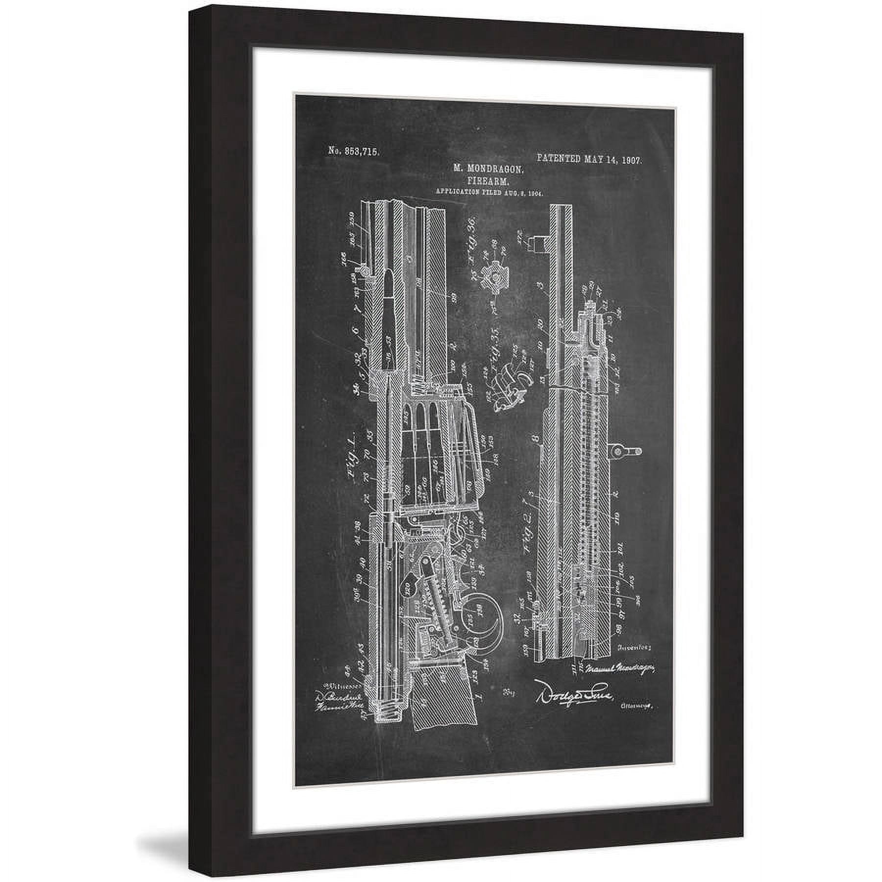 "Rifle 1907 Chalk" Framed Painting Art Print, 12" x 1.5"
