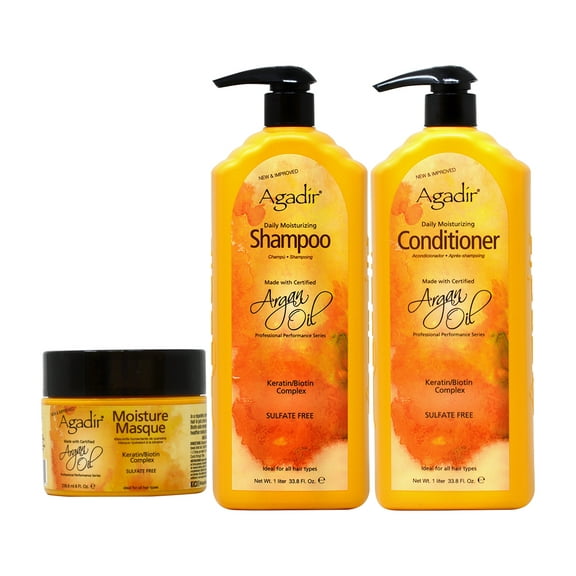 Agadir Daily Moisturizing Shampoo 33.8oz + Conditioner 33.8oz + Masque 8oz