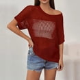 thumbnail image 4 of Crochet Coverups for Women Summer Cap Sleeve Hollow Out Casual Cruise Beach Vacation Tops Knit Pullover Sweater Wine 2XL, 4 of 7
