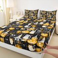 thumbnail image 3 of Manfei Spooky Pumpkin Lantern Fitted Sheet Queen,Bat Silhouette Print Halloween Bedding,3 Pieces,1 Fitted Sheet and 2 Pillowcases, 3 of 6