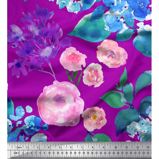 Soimoi Tissu en Poly Georgette Imprimé Feuilles et Roses par Yard 42 Pouces de Large