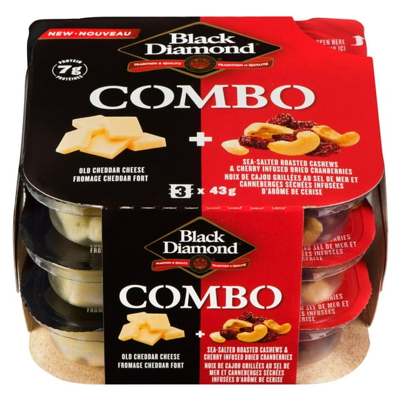 Black Diamond Old Cheddar Cheese, Cashews & Cranberries Combo Snack, 3 packs x 43 g; 129g