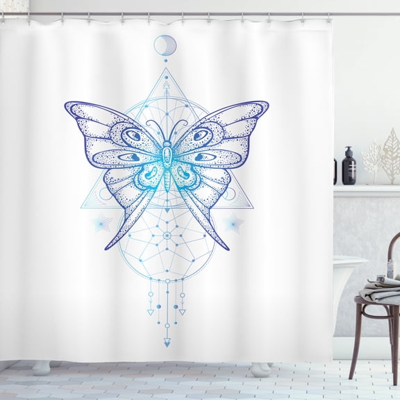 Ambesonne Alchemy Shower Curtain, Boho Butterfly Dreamcatcher, 69"Wx75"L, Persian Blue and Aqua