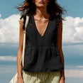 thumbnail image 3 of TGSLY Women's Linen Deep V-Neck Tank Tops Dressy Casual Ruffle Detail Solid Color Sleeveless Vest Lightweight Soft Elastic Waist Tshirts M, 3 of 7