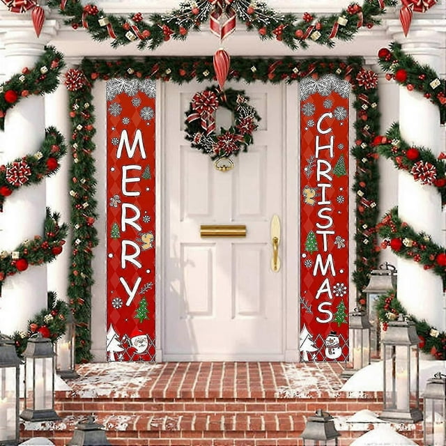Christmas Decorations Dress Up Printed Letters Couplets Holiday Christmas Curtain Hanging Flags