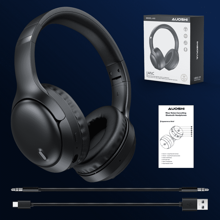 AUOSHI A18 Wireless Bluetooth Headphones, Over-Ear, Noise