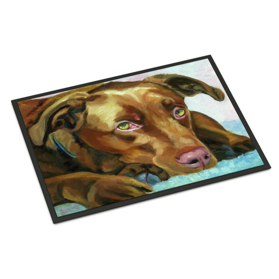 Carolines Treasures 7420JMAT Chocolate Labrador Waiting Doormat 24x36 36"L x 24"W multicolor